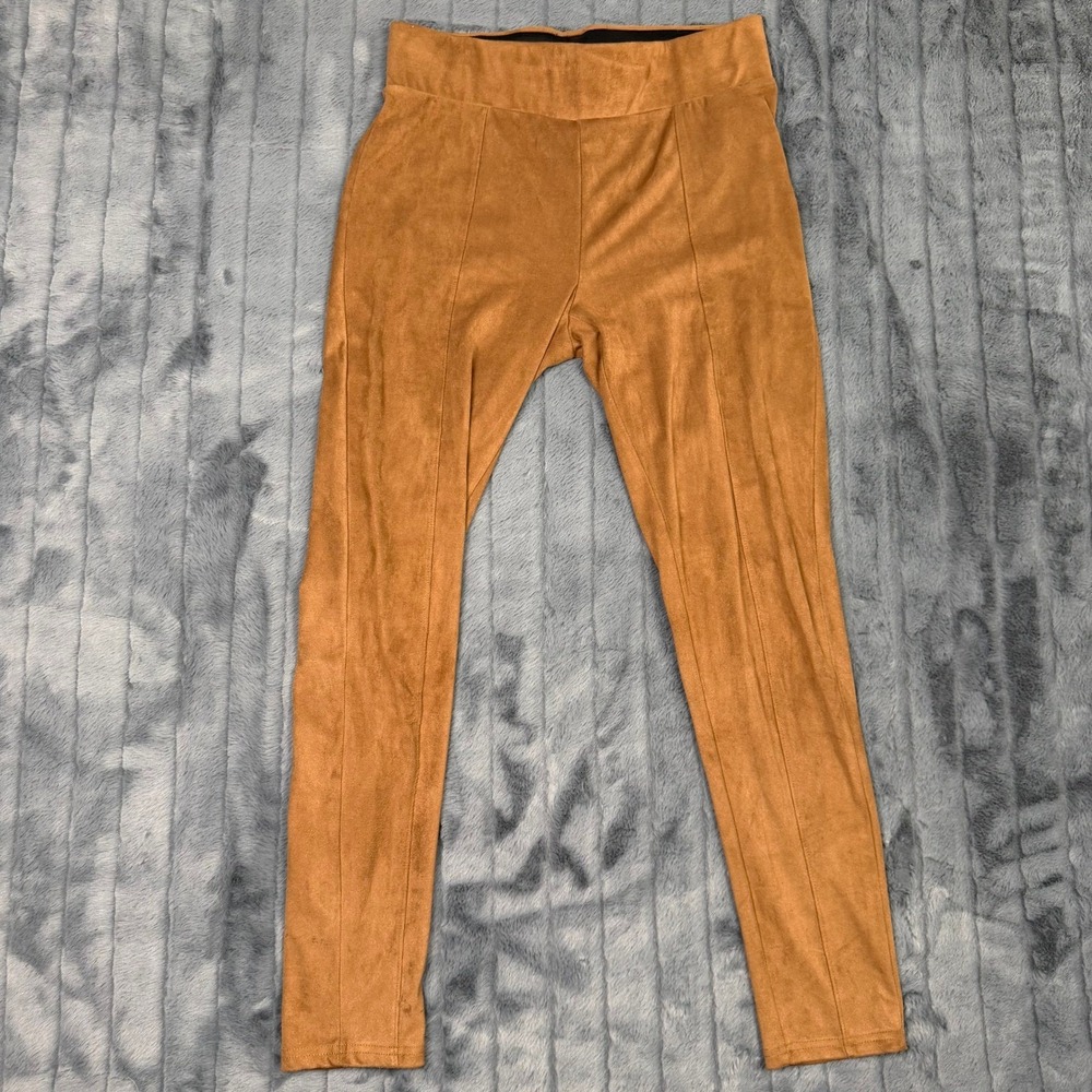 Seven7 Women Camel Brown Faux Suede Pull On Leggings Seam Front Size M 7M1017